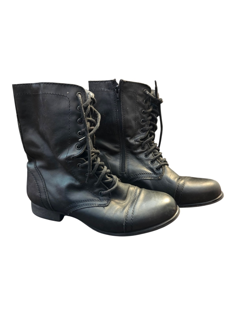 Steve Madden Troopa Black Leather Lace-Up Combat Boots - Size 11
